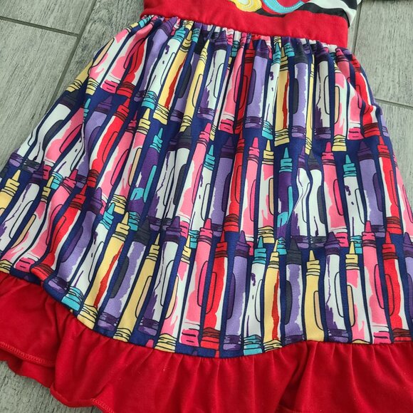 Girls Back to School ABC Crayon Print Dress Size 6-7T - Picture 4 of 11